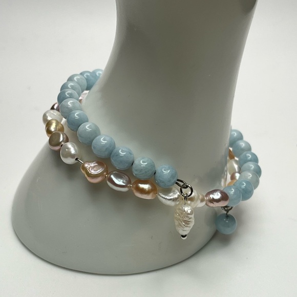 Wire 2 Wrap Aquamarine and Pearl Bracelet - Picture 2 of 2